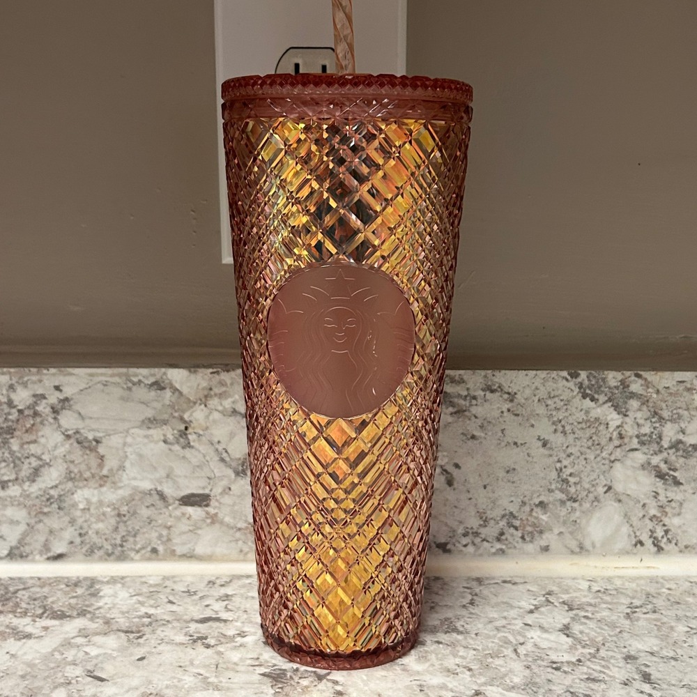 Starbucks Tumbler 24oz Pink Iridescent Studded Sunset Cold Cup Venti 2021